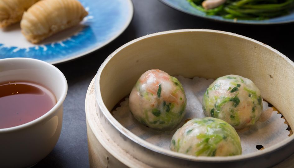 Steamed Cuttlefish and Pea Sprout Dumplings
